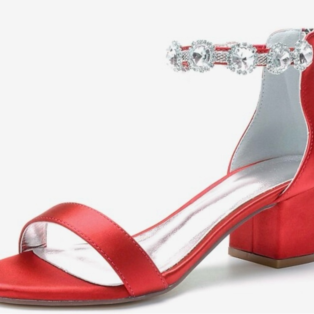 Women’s red low heel with rhinestones